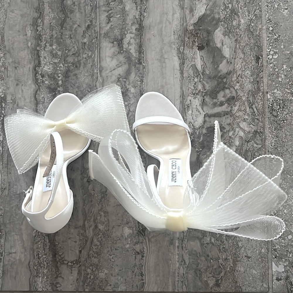 Jimmy Choo Aveline 100 Sandals w/Asymmetric Grosgrain Mesh Fascinator Bows NEW - Picture 12 of 16